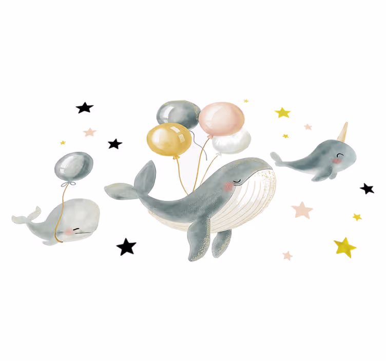 寝室 ビニールマット 風船を持つ楽しいクジラ - TENSTICKERS
