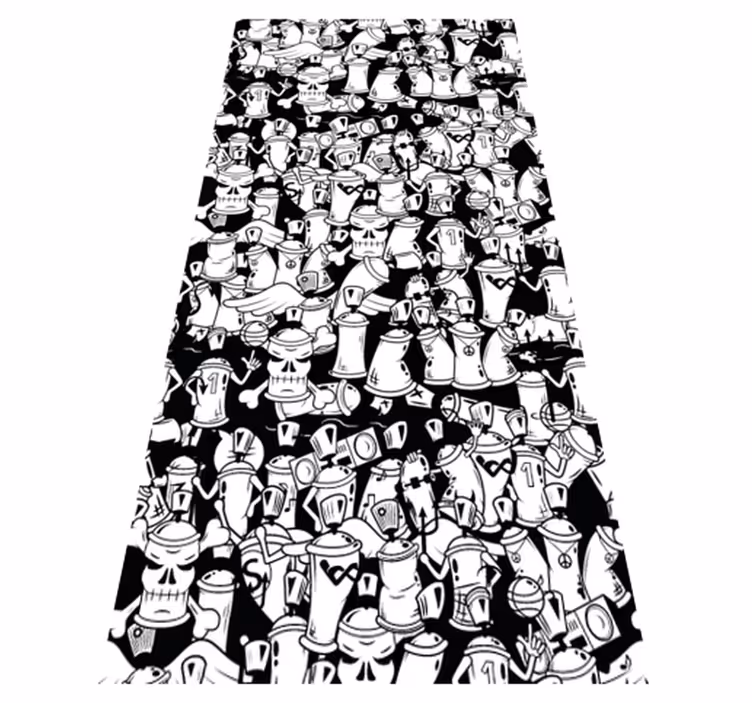 寝室 ビニールマット 白黒のグラフィティスプレー缶 - TENSTICKERS