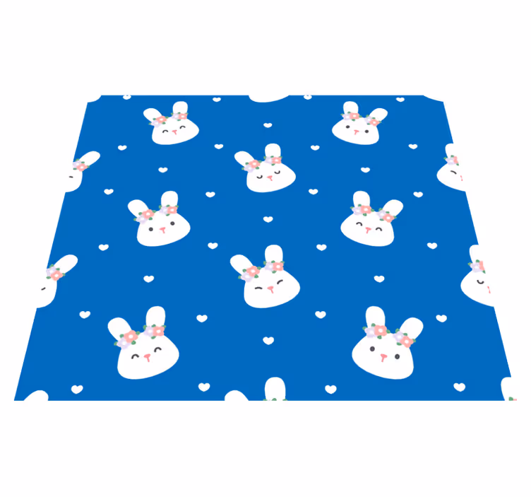 寝室 ビニールマット 青い背景のかわいいウサギ - TENSTICKERS