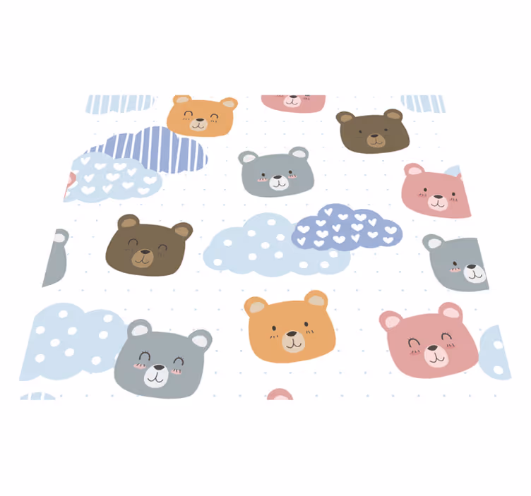 寝室 ビニールマット ミニマリスティックベアスマイル白背景 - TENSTICKERS