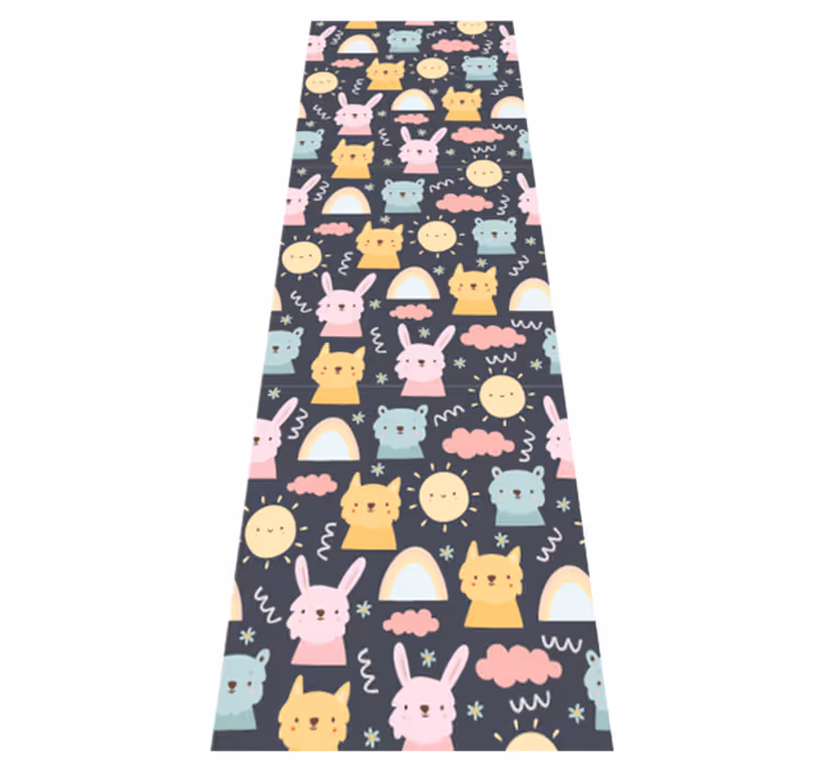 寝室 ビニールマット パステルの動物と虹 - TENSTICKERS