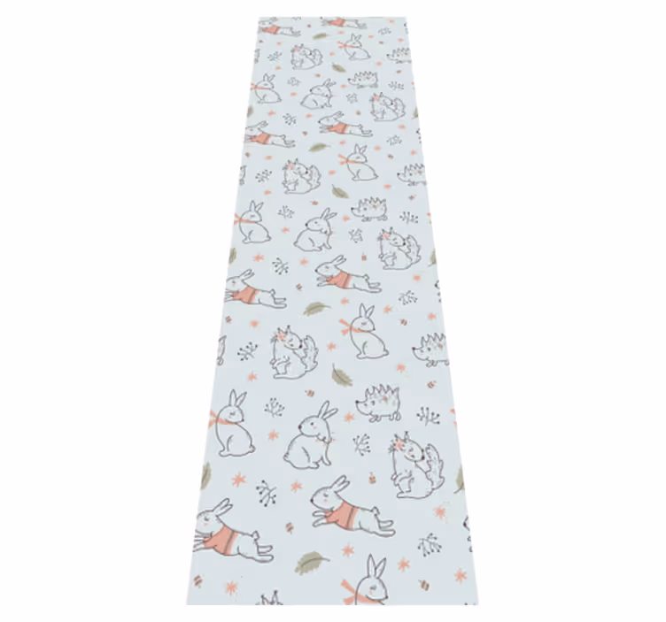 寝室 ビニールマット うさぎとリスの花柄 - TENSTICKERS