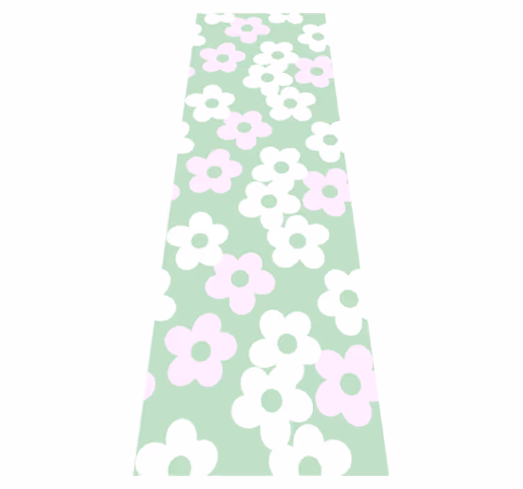 寝室 ビニールマット 白とピンクの花が描かれた緑色 - TENSTICKERS