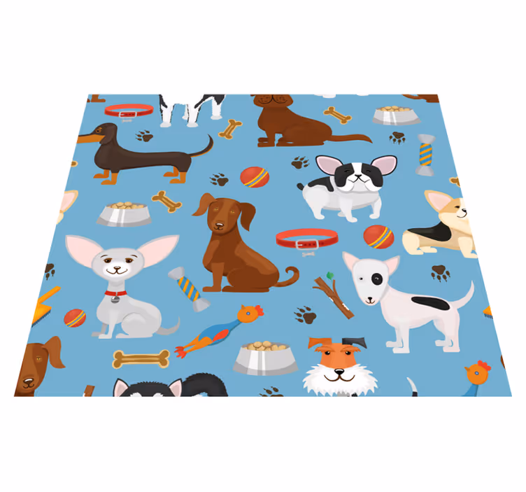 寝室 ビニールマット 犬の柄 青い背景 - TENSTICKERS