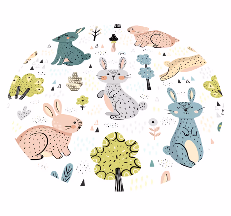 保育園 ビニールマット 円形のウサギのイラスト - TENSTICKERS