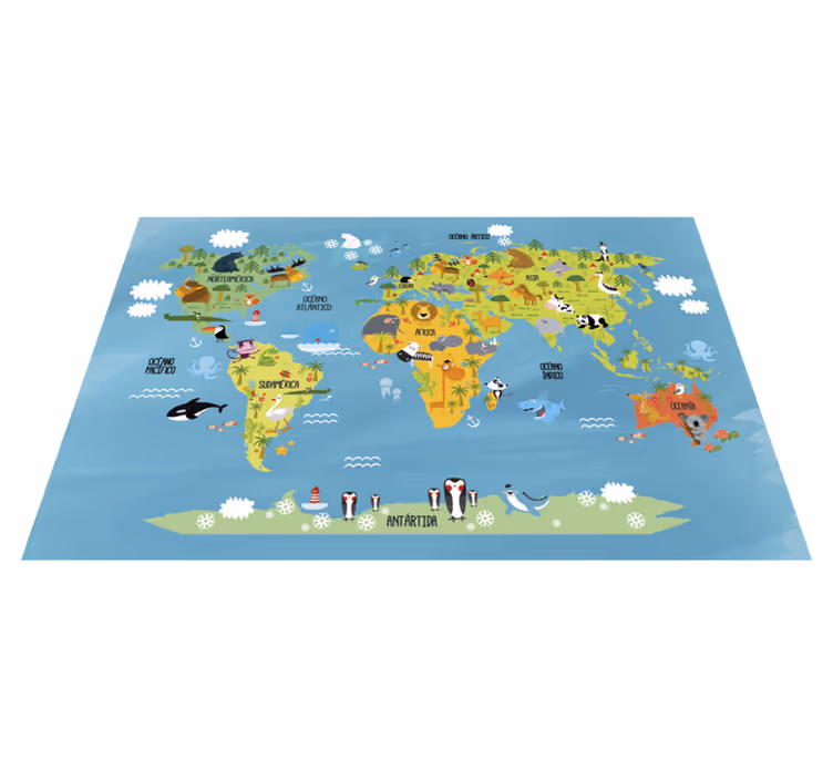 動物の世界地図の子供ビニールの敷物 - TENSTICKERS