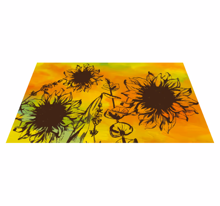 花と植物の壁画 ひまわりのスケッチ - TENSTICKERS