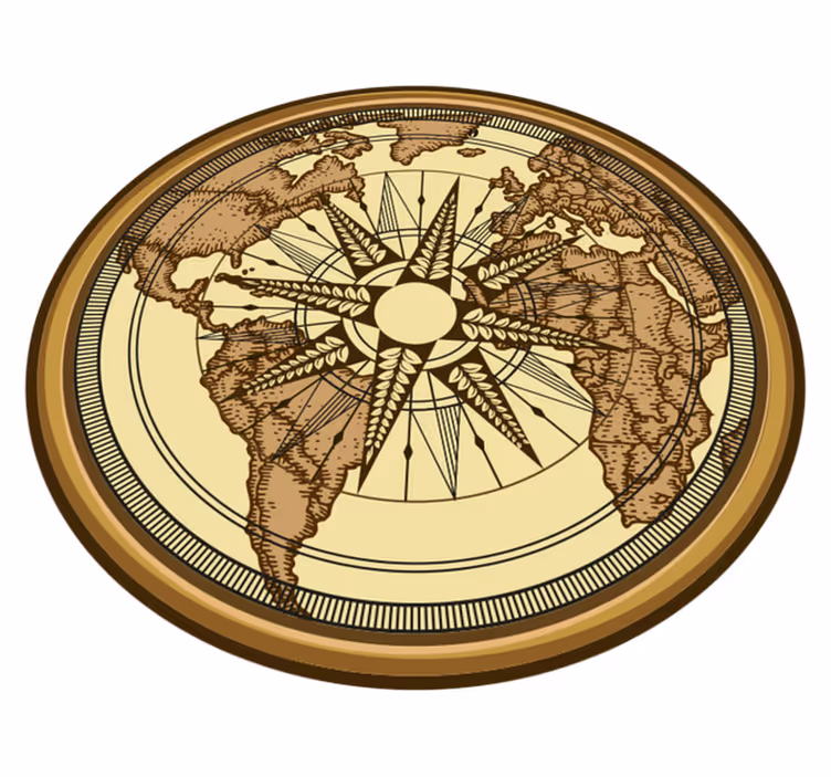 ラウンドヴィンテージ世界地図ビニール敷物 - TENSTICKERS