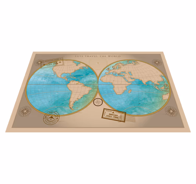 幻想的なビンテージフレーム世界地図ビニール敷物 - TENSTICKERS