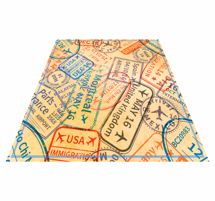 世界地図 ビニールマット 旅行パスポートスタンプ - TENSTICKERS