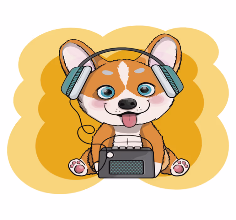 壁画 モアチルドレン 子犬のヘッドフォンのイラスト - TENSTICKERS