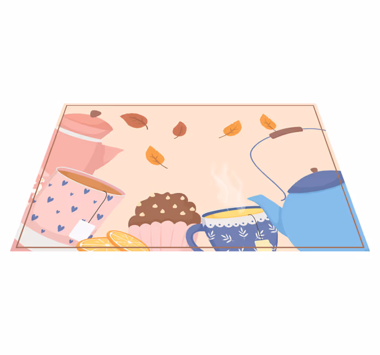 花と植物の壁画 ティータイムのイラスト - TENSTICKERS