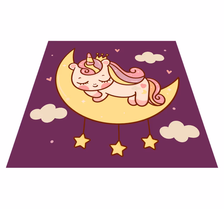 月のビニールの敷物の上で眠っているかわいいユニコーン - TENSTICKERS