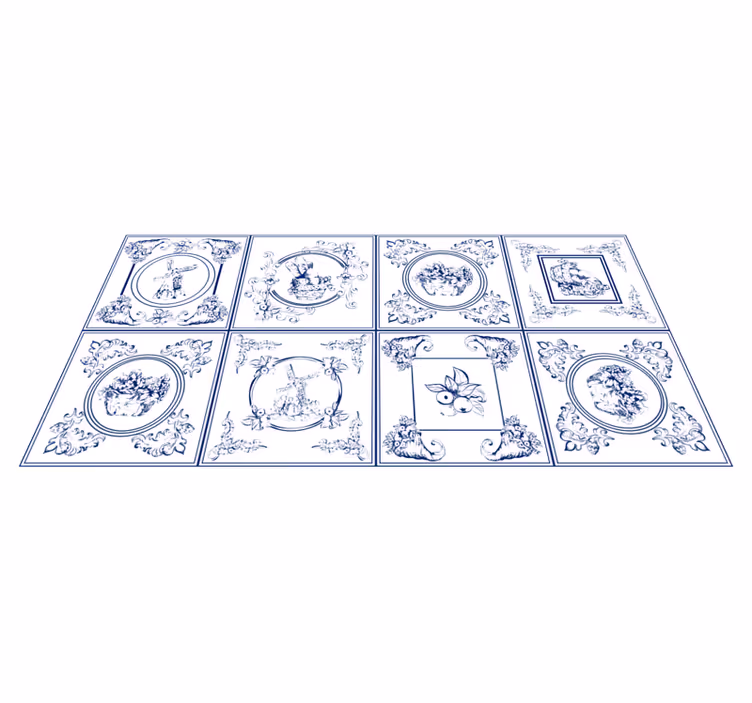ヴィンテージブルータイルタイルカーペット - TENSTICKERS