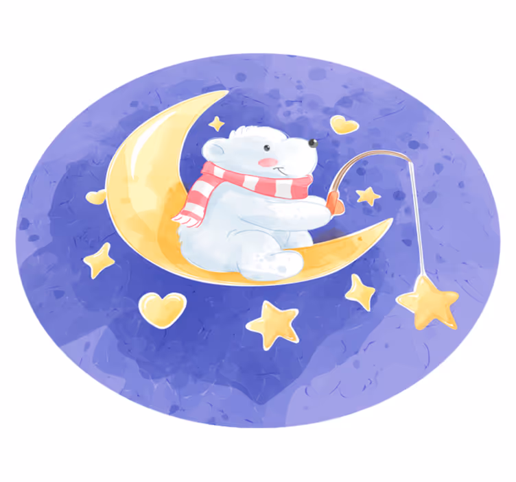 保育園 ビニールマット 月明かりに照らされた子熊 - TENSTICKERS