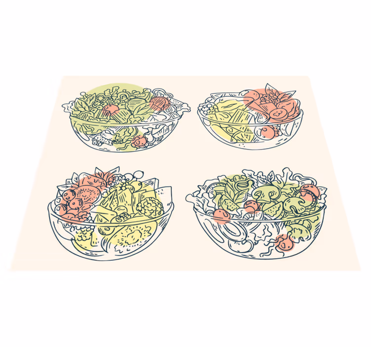 ボウルキッチンの床タイルの漫画のサラダ - TENSTICKERS