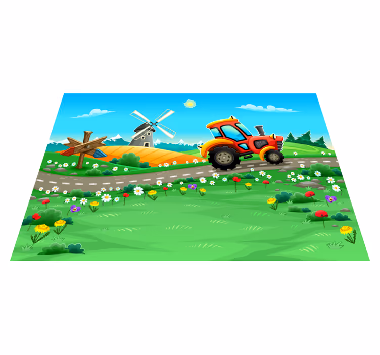 子供 ビニールマット 遊び心のあるトラクターのシーン - TENSTICKERS
