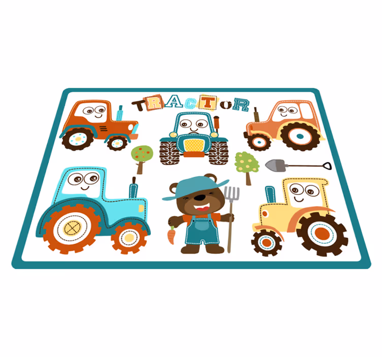 笑顔のトラクターキッズビニールラグ - TENSTICKERS