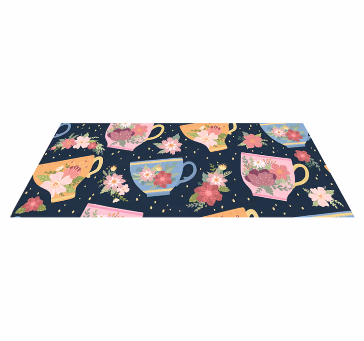 花と植物の壁画花柄ティーカップパターン - TENSTICKERS