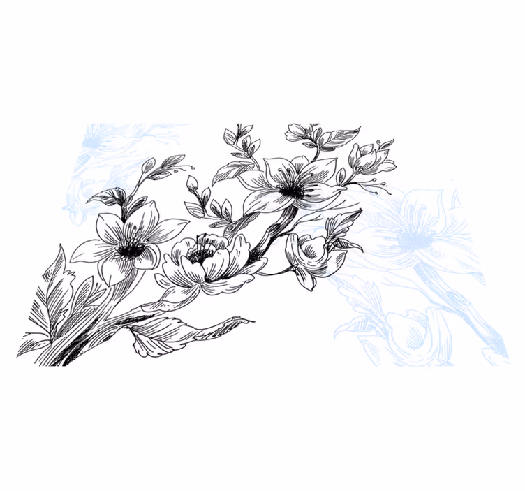 花と植物の壁画アズールブロッサムコンセプト - TENSTICKERS