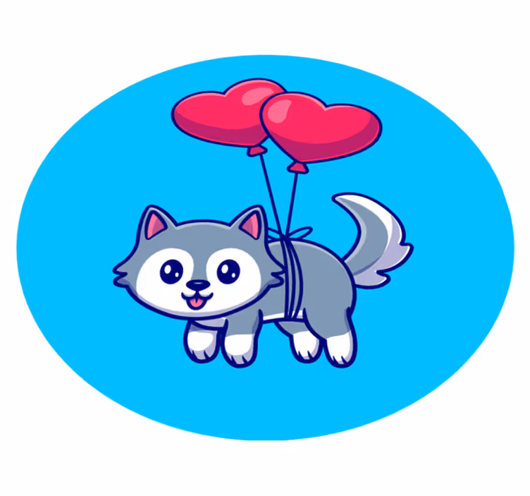 動物 ビニールマット バルーンを持った子狼 - TENSTICKERS