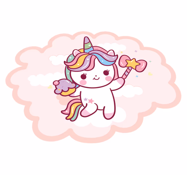 子供 ビニールマット ユニコーンの赤ちゃんと魔法の杖 - TENSTICKERS