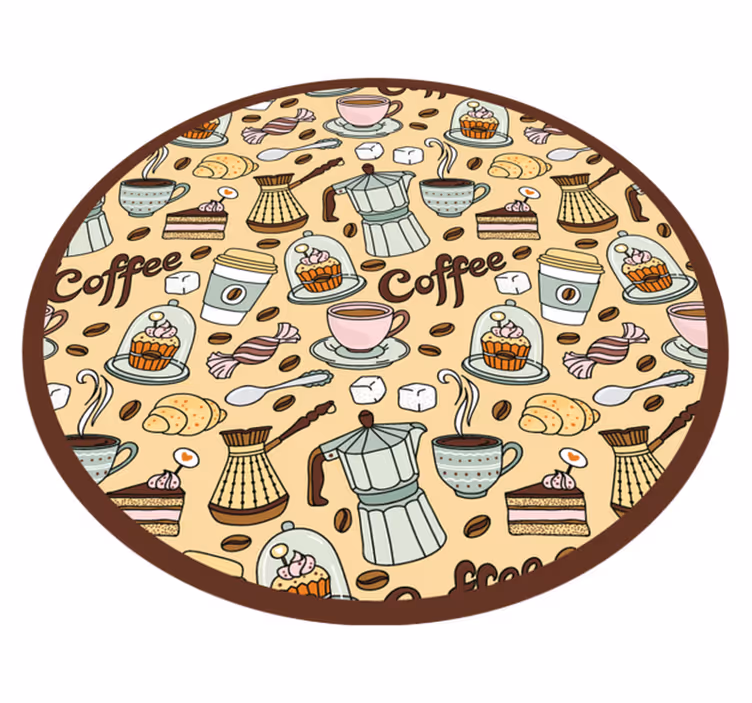 キッチン マット ビニール ラウンドコーヒーデザイン - TENSTICKERS