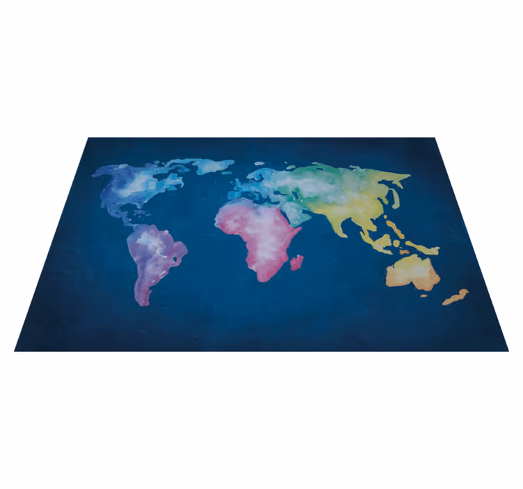世界地図 ビニールマット 水彩画風世界地図 - TENSTICKERS