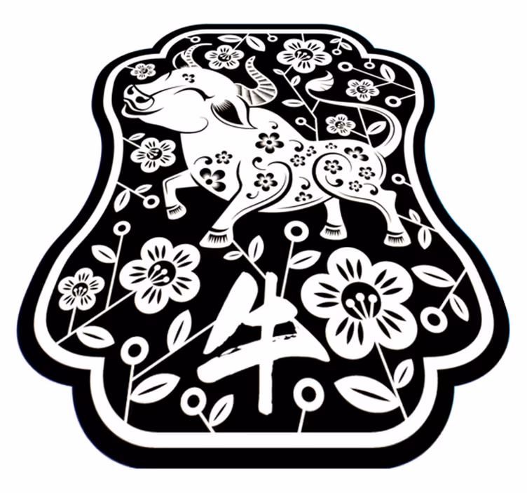 動物 ビニールマット エレガントな花柄の牛 - TENSTICKERS
