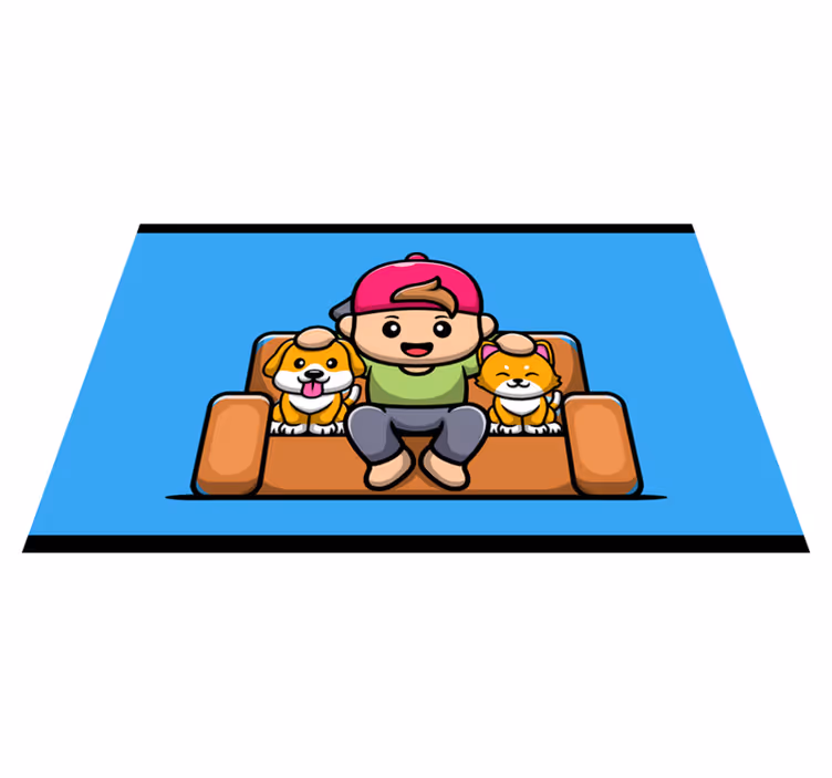 子供 ビニールマット ペットと遊ぶ男の子 - TENSTICKERS
