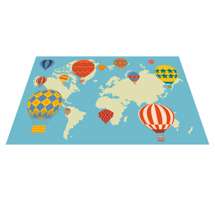 世界地図 ビニールマット カラフルな気球 - TENSTICKERS