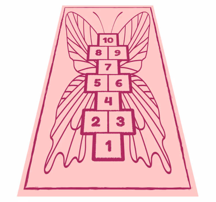 ゲーム ビニールマット ピンクの蝶のホップスコッチ - TENSTICKERS
