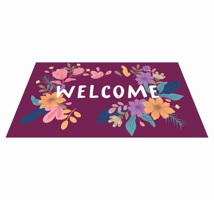 玄関 マット ビニール 花柄の歓迎サイン - TENSTICKERS