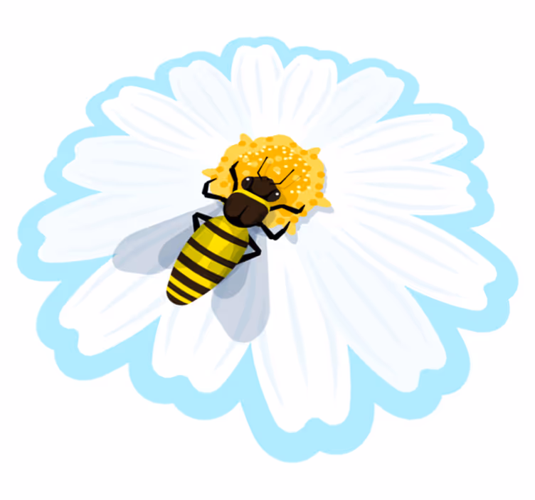 花と植物の壁画デイジーの上の蜂 - TENSTICKERS