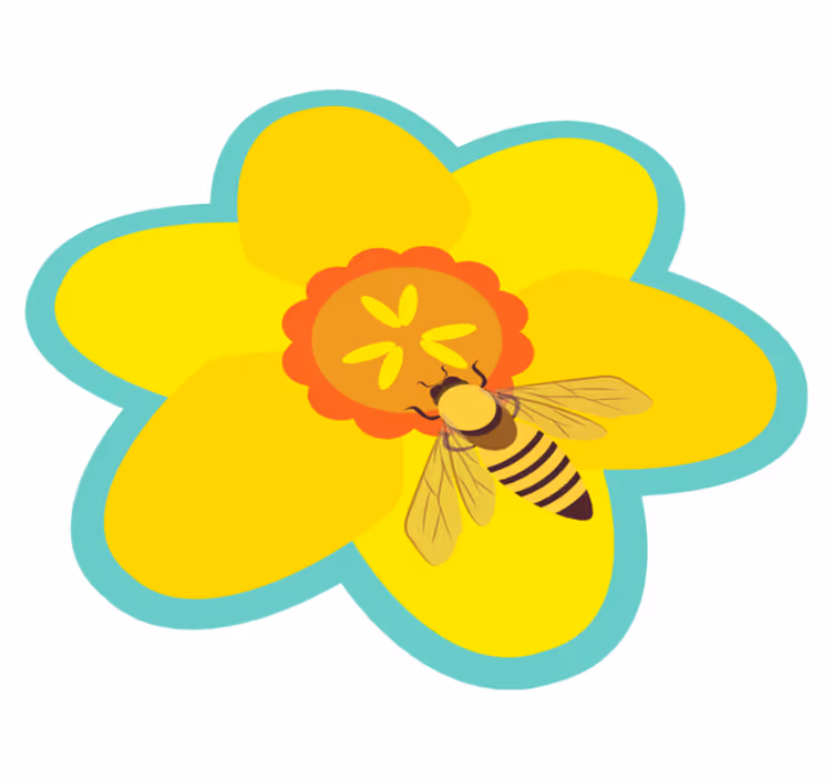 花と植物の壁画ひまわりの上の蜂 - TENSTICKERS