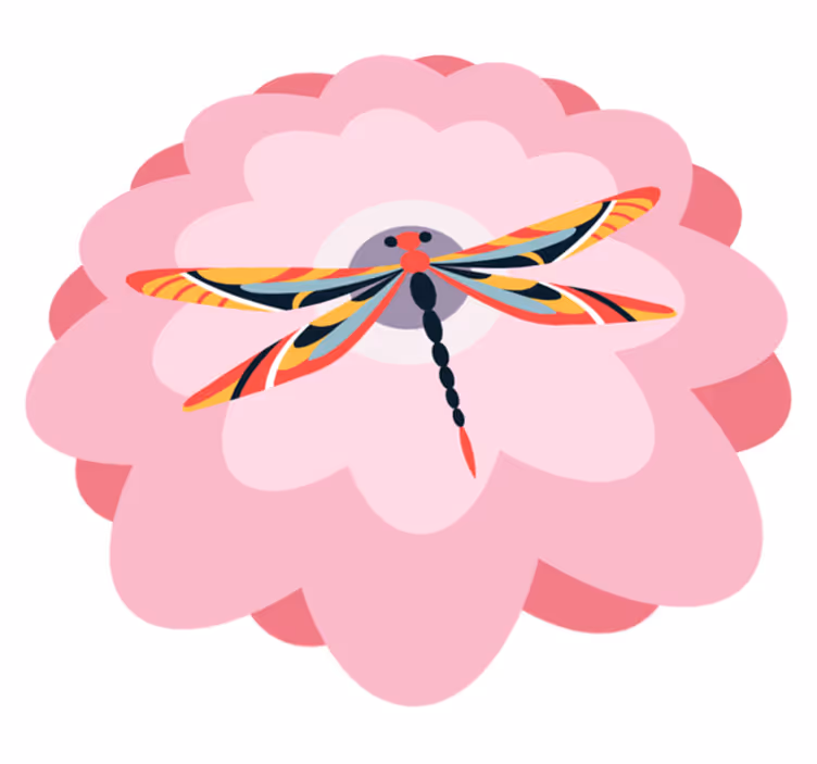 花と植物の壁画カラフルなトンボのセンターピース - TENSTICKERS
