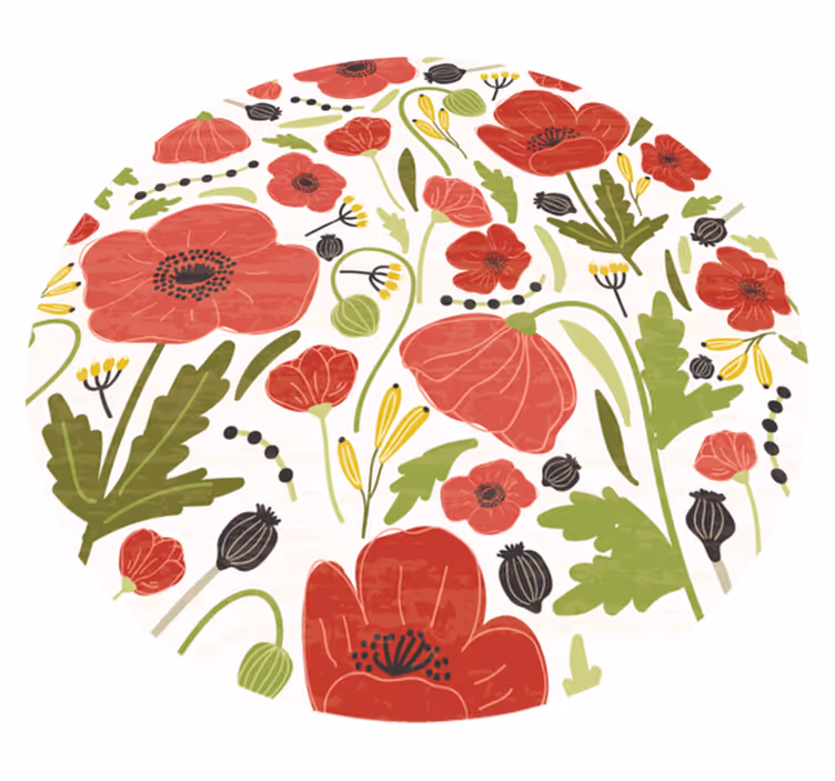 花と植物の壁画 赤いポピーの花 - TENSTICKERS