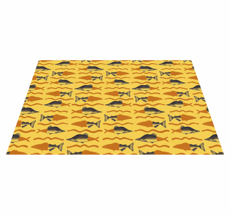 黄色の背景のキッチンの床タイルの魚 - TENSTICKERS