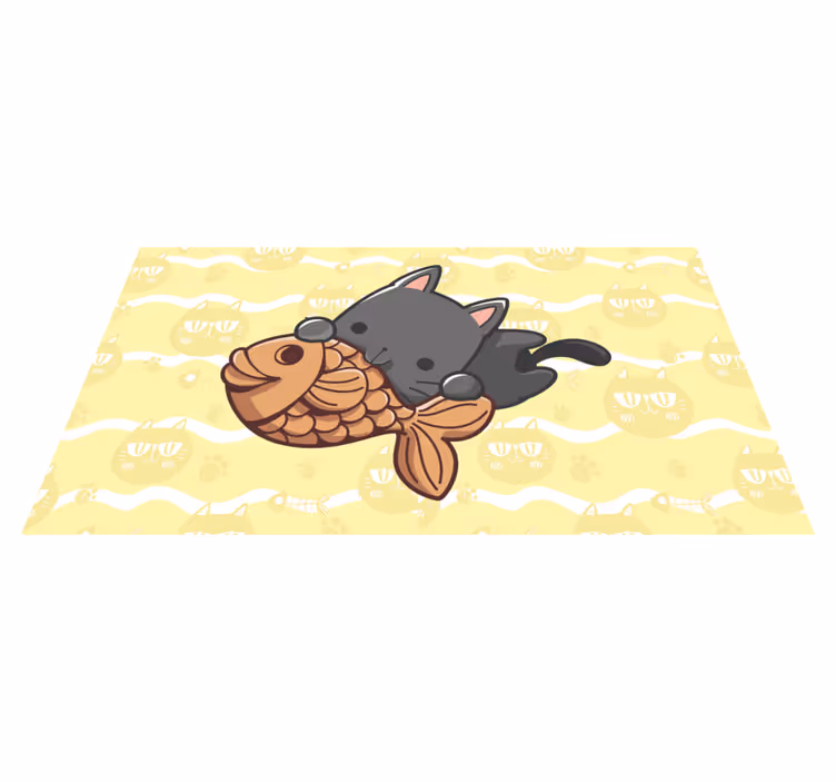 動物 ビニールマット 子猫が魚を食べる - TENSTICKERS
