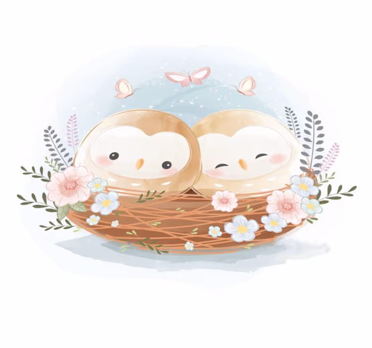 寝室 ビニールマット カップルフクロウの巣 - TENSTICKERS