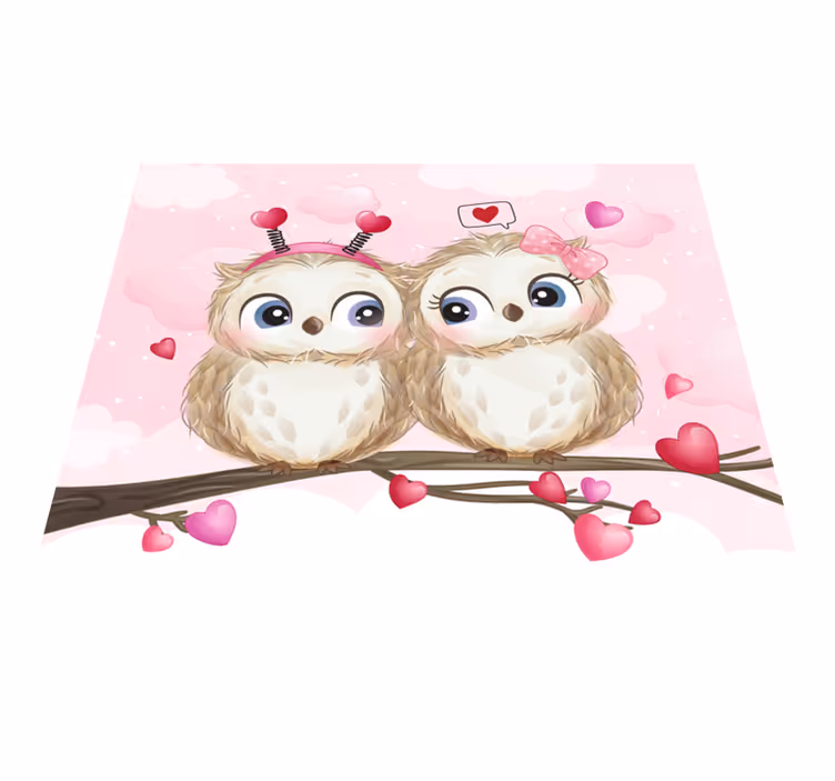 寝室 ビニールマット 可愛いフクロウのカップル - TENSTICKERS