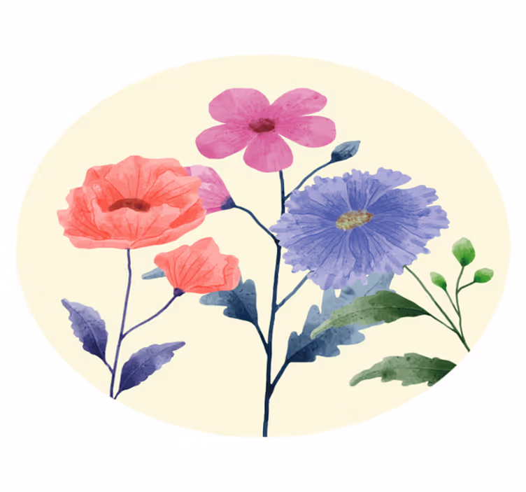 円形 ビニールマット 鮮やかな花の構図 - TENSTICKERS