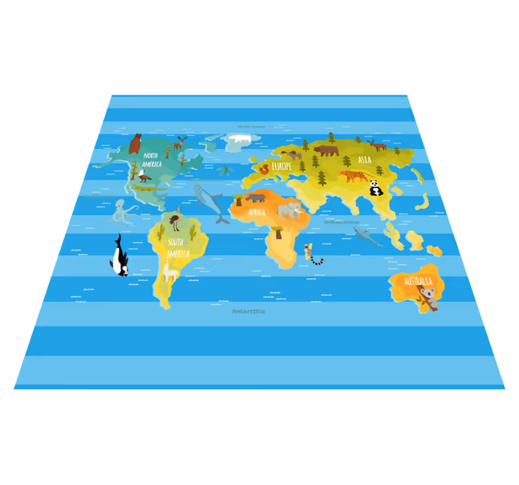 世界地図 ビニールマット 青いストライプの地図 - TENSTICKERS