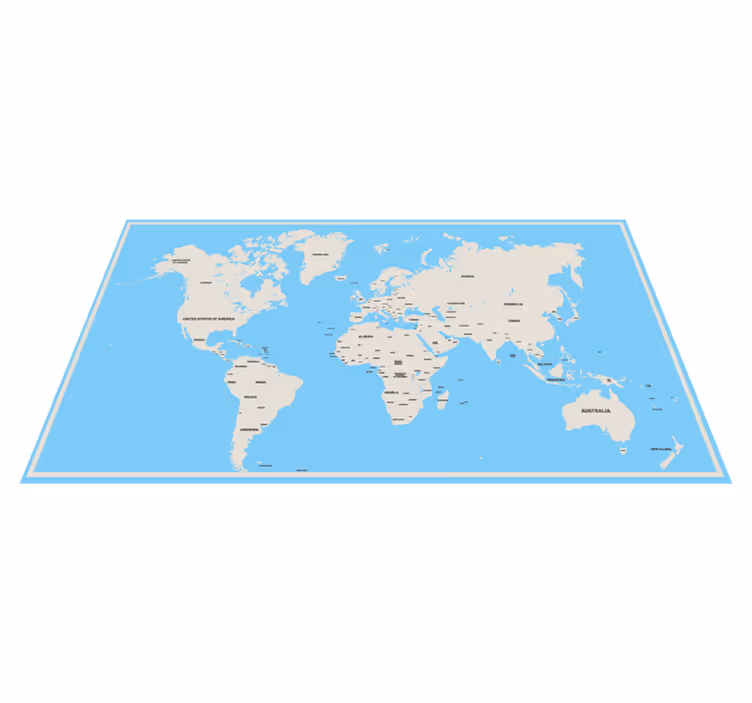 国名の明るい色世界地図の敷物 - TENSTICKERS