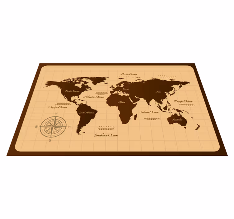世界地図 ビニールマット ブラウンヴィンテージデザイン - TENSTICKERS