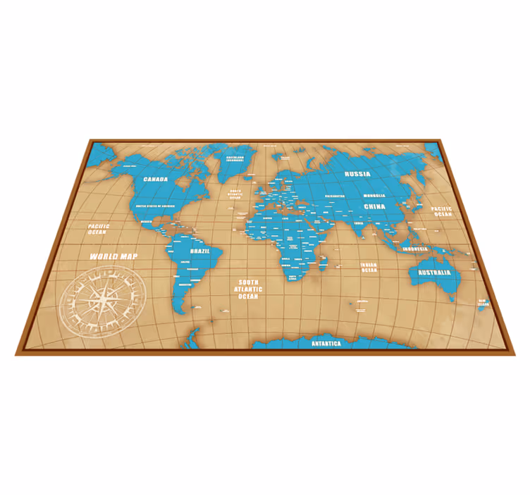 世界地図 ビニールマット 国が描かれた青いデザイン - TENSTICKERS