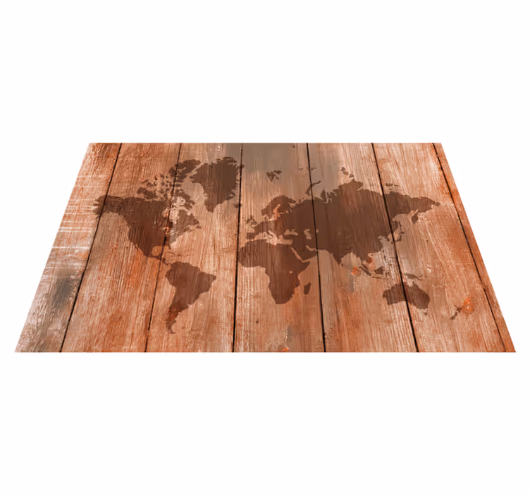 世界地図 ビニールマット 木製マップ効果 - TENSTICKERS