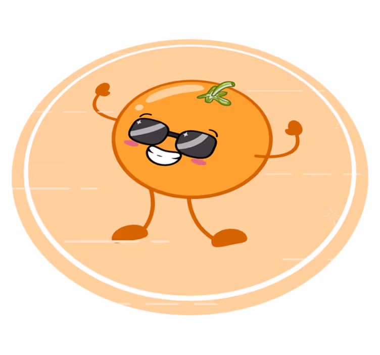 円形 ビニールマット 陽気なオレンジのキャラクター - TENSTICKERS
