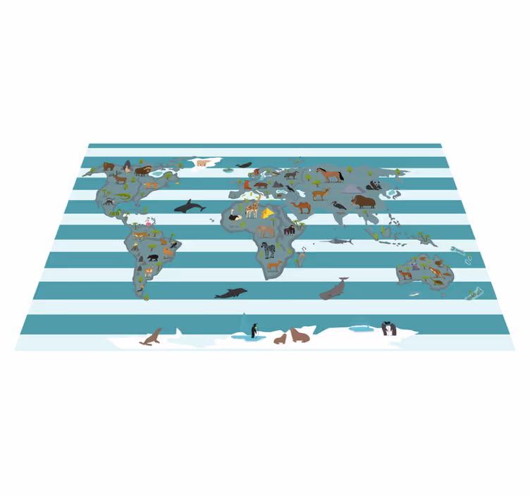 世界地図 ビニールマット 大陸を越えた動物たち - TENSTICKERS