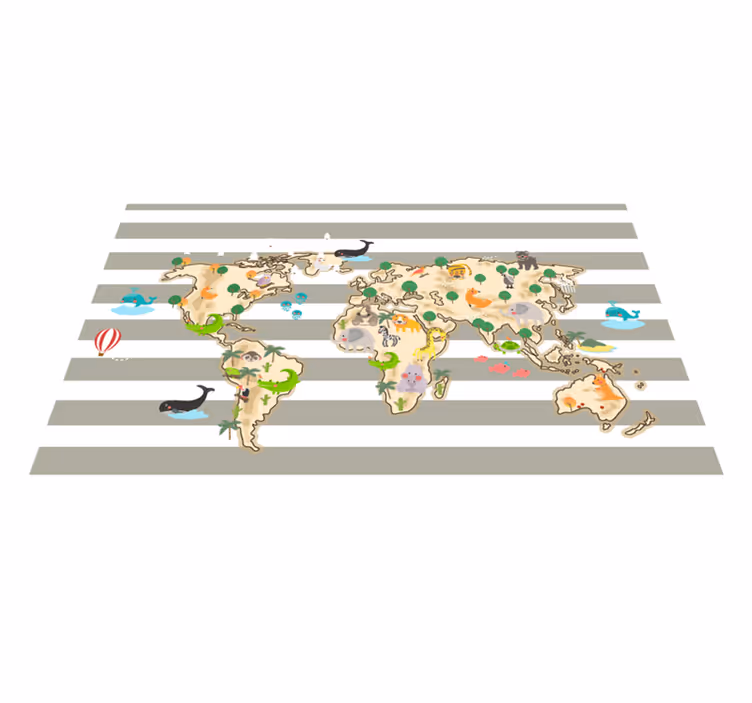 世界地図 ビニールマット カラフルな動物イラスト - TENSTICKERS